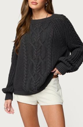 Edikted Lira Chunky Cable Stitch Sweater in Dark-Gray-Melange at Nordstrom, Size X-Small