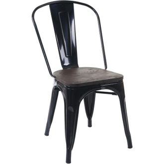 Hhg Sedia bistrot seduta in legno design industriale HHG 893 metallo verniciato nero