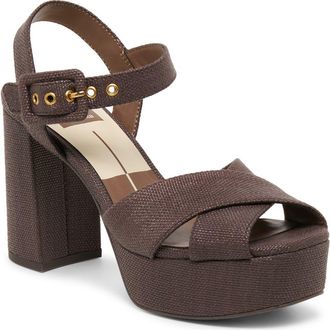 Dolce Vita Ciara Platform Ankle Strap Sandal in Chocolate Raffia at Nordstrom Rack, Size 5.5