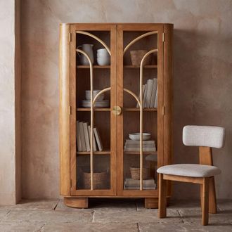 Maisons du monde Vitrina de mango macizo, vidrio y rat&aacute;n con 2 puertas