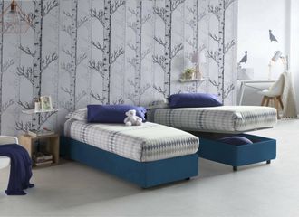 Dmora Cama Individual Ilaria, Cama Contenedor Con Revestimiento De Tela, 100% Made In Italy, Apertura Frontal, Adecuado Para Colch&oacute;n Cm 90x190, Azul, Con Em