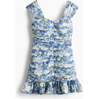 H&M Gathered Frill-trimmed Dress in Blue/floral at Nordstrom, Size X-Small