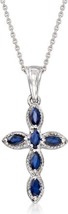 Ross-Simons Marquise Sapphire Cross Pendant Necklace in Sterling Silver