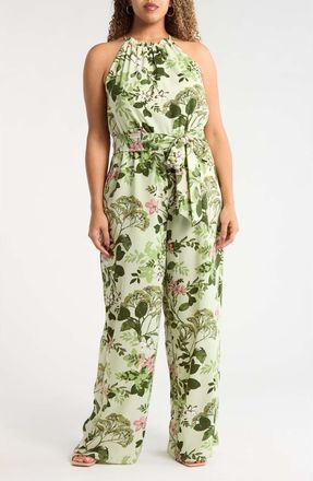 Sugarlips Zane Floral Lighthearted Trapeze Jumpsuit in Green-Pink-Multi at Nordstrom, Size 2 X