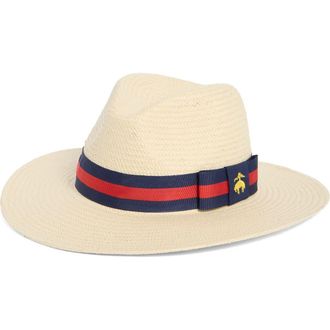 Brooks Brothers Stripe Grosgrain Band Fedora in Natural/Navy/Red at Nordstrom Rack, Size Large/x-Large
