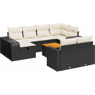 vidaXL Set De Sof&aacute;s De Jard&iacute;n 11 Pzas Y Cojines Rat&aacute;n Sint&eacute;tico Negro