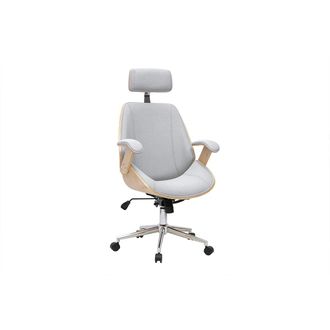 Miliboo Silla De Oficina Ejecutiva De Dise&ntilde;o En Tela Gris, Madera Clara Y Acero Cromado Musk