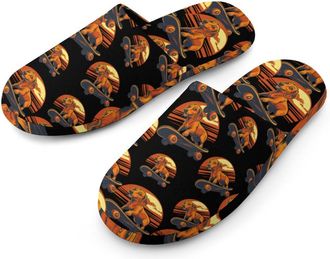 Generic Dachshund Dog Skateboard Sunset Mens Cotton Slippers Memory Foam Comfort House Shoes Winter Indoor Slipper for Hotel Casa Spa