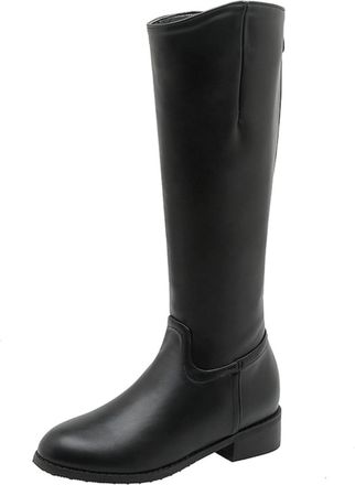 Generic Womens Vintage Knee-High Low Heel Riding Boots for Fall-Winter,Black,10.5 UK