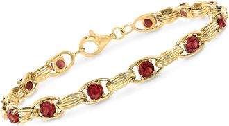 Ross-Simons Garnet Oval-Link Bracelet in 14kt Yellow Gold