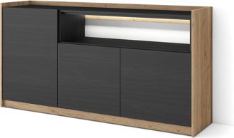 Skraut Home Skraut Home - Aparador Para Sal&oacute;n, Gran Capacidad De Almacenaje, 156x37x80cm, 3 Puertas, Led, Estilo Moderno, Negro Y Roble