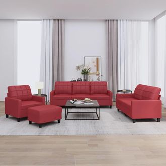 vidaXL Vidaxl - Juego De Sof&aacute;s Con Cojines 4 Piezas Cuero Sint&eacute;tico Rojo Tinto