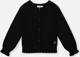 Deux par Deux Knit Button Front Scallop Ruffle Trim Cardigan in Black at Nordstrom, Size 24M
