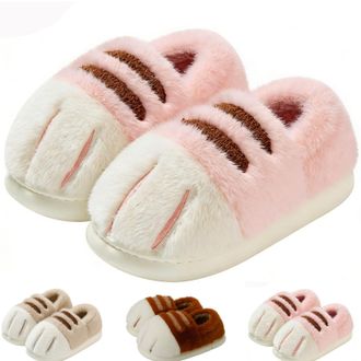 Generic Cat Paw Slippers Kids, Cute Kitten Pattern Plush Slippers, Winter Cute Cozy Fuzzy EVA Indoor Outdoor House Shoes (Pink, UK, Little Kid, 13, Numeric Ra