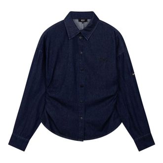 ALIX The Label Alix The Label - Geweven Denim Blouse met Getailleerde Taille - Dames - Blouses & Shirts - Blauw - Maat: S Leer