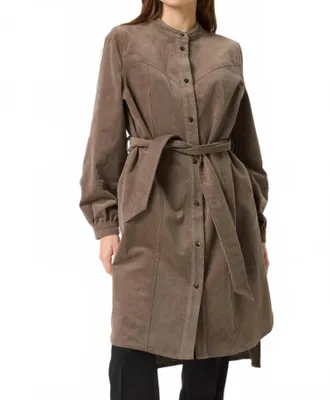 Soaked In Luxury Helle Corduroy Knee Length Shirt Midi Dress In Morel
