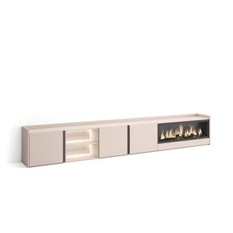 Skraut Home Skraut Home - Mueble Tv, Televisi&oacute;n, Muebles De Sal&oacute;n, Almacenaje, 315x35x50cm, Para Tv Hasta 80, Chimenea El&eacute;ctrica Xxl, Led, Estilo Moderno, Beige