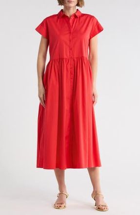 Nordstrom Drop Waist Button Front Cotton Midi Dress in Red Bittersweet at Nordstrom Rack, Size Xx-Large
