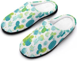 Generic Cute Cactus Mens House Slippers Memory Foam Washable Cotton Slip on Home Shoes