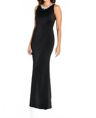 Cameron Blake Beaded High Neck Evening Gown In Black