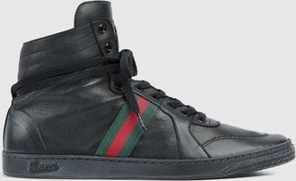 Gucci Mens Stretch High-top Sneaker, Black, Leather