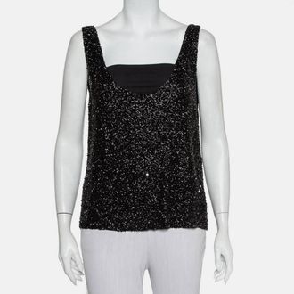 Retrof&ecirc;te Black Sequin & Bead Embellished Synthetic Tank Top