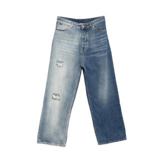 VETEMENTS Straight Jeans, male, Blue, Size: W33 Distressed Jeans