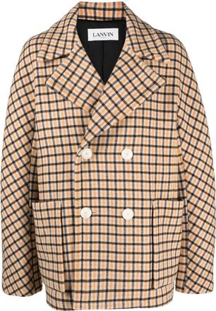Lanvin check-pattern virgin-wool peacoat - men - Virgin Wool/Viscose - 48 - Neutrals
