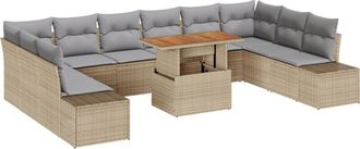vidaXL Garden Sofa Set with Storage 11 pcs Beige Poly rattan Vidaxl