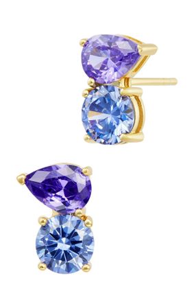 Savvy Cie Jewels GOLD PLATED OVER STERLING SILVER.925 TOI ET MOI ROUND AND PEAR MULTI COLOR CZ STUD EARRINGS