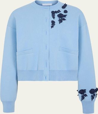 Paco Rabanne Floral Embroidered Crewneck Cardigan