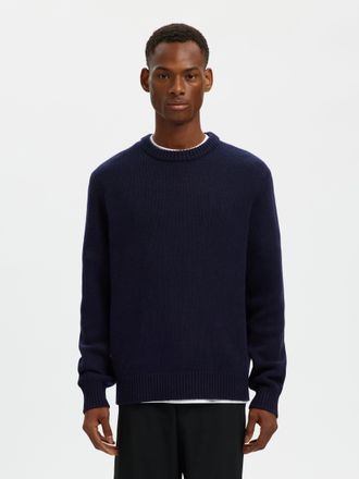 Selected Rundhalspullover SELECTED SLHCODY LS KNIT RELAXED CREW NECK NOOS, Herren, Gr. XXL, blau (sky captain), Strick, Obermaterial: 65% Wolle, 35% Nylon, uni