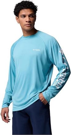 Columbia Terminal Tackletm Long Sleeves Shirt Mens T Shirt Vintage Blue/White Logo : 2XL, Polyester