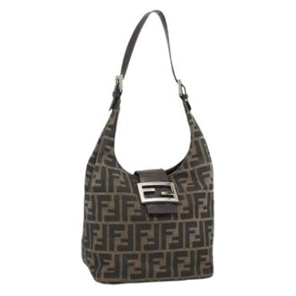 Fendi Pre-owned Shoulder Bags, female, Brown, Size: ONE SIZE Pre-owned Zucca Canvas Shoulder Bag