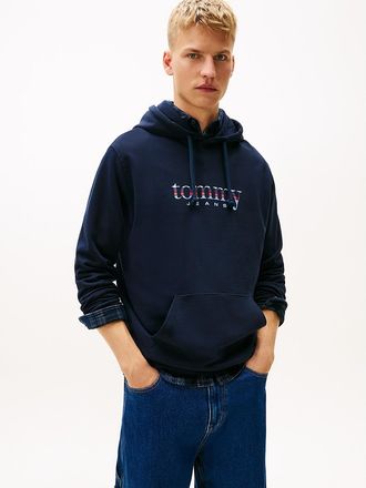 Tommy Hilfiger Mens Tommy Jeans Stripe Logo Hoodie - Navy - L