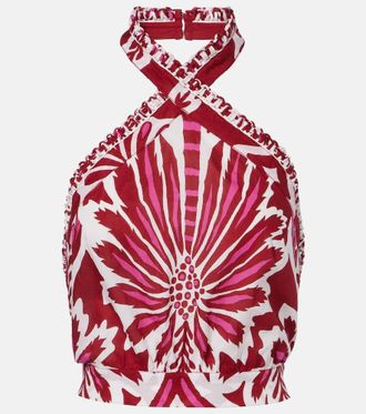 Poupette St Barth Top Suma de algod&oacute;n floral con cuello halter