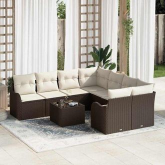 vidaXL Conjunto De Sof&aacute; De Jard&iacute;n 9 Pcs Marr&oacute;n, Crema 55 X 55 X 37 Cm Vidaxl
