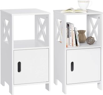Woltu Woltu 2x Mesita De Noche Blanca Mesilla De Noche Estrecha Dormitorio Para Almacenar 30x30x60 Cm Mesita Auxiliar Con Compartimento Abierto Y Gabinete C