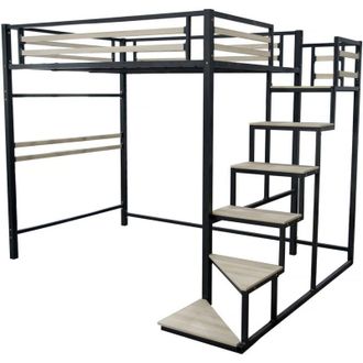 Habitat et Jardin Habitat Et Jardin - Cama Alta De Metal Con Escaleras lena - 140 X 200 Cm - Negro