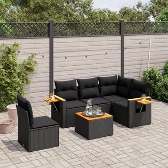 vidaXL Set De Sof&aacute;s De Jard&iacute;n 6 Piezas Y Cojines Rat&aacute;n Sint&eacute;tico Negro Vidaxl