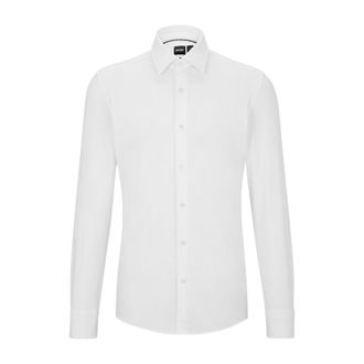 HUGO BOSS Heren P-Hank Oxford-overhemd met Kent-kraag en lange mouwen (Wit)