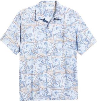 Tommy Bahama Coastal Ease Isle Explorer IslandZone Short Sleeve Button-Up Shirt in Cloud Nine Blue at Nordstrom, Size Xxx-Large