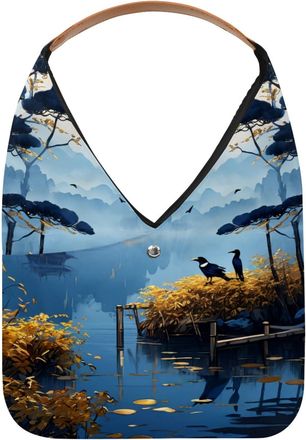 Generic Night Lake View Reusable Lightweight Grocery Bags - Foldable Into Compact Pouch, Washable & Sturdy, Multipurpose for Shopping and Travel