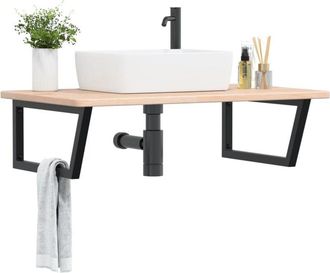 vidaXL Estante De Lavabo De Pared De Acero Y Madera Maciza De Roble Vidaxl