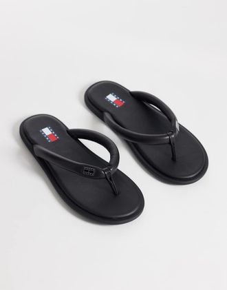 Tommy Jeans Infradito in vera pelle nere-Nero
