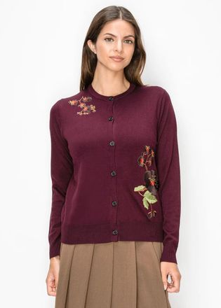 YAL New York Burgundy Cardigan with Floral Embroidery