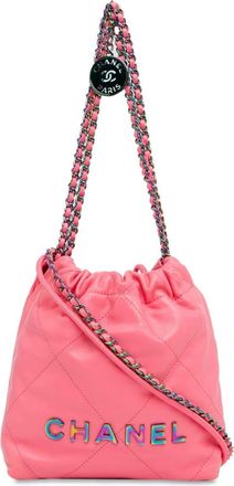 Chanel 2021-2023 Mini Shiny Calfskin Rainbow Hardware 22 Bag satchel - women - Calf Leather - One Size - Pink