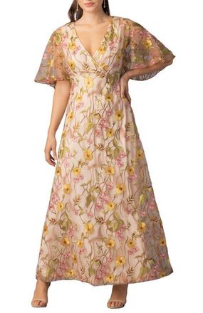 Kiyonna Embroidered Elegance Evening Gown with Sleeves in Sunkissed Garden at Nordstrom, Size X-Large