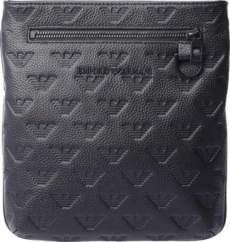 Emporio Armani Platte Runder Leren Crossbody Tas (Zwart)