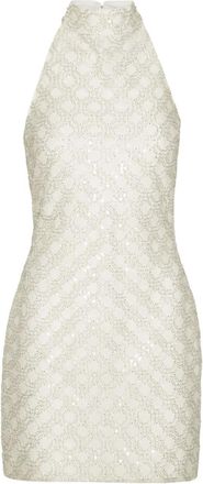 Rotate Abito con paillettes e scollo allamericana - Bianco